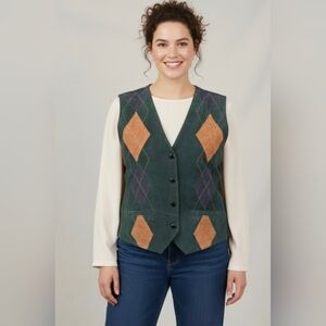 VINTAGE Northwest Territory Suede Green and Tan Vest